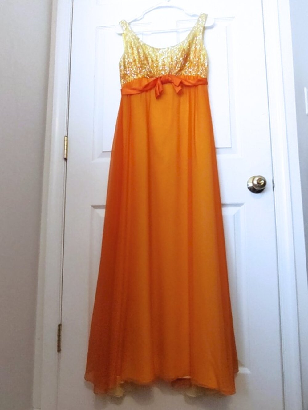 Vintage 1960s chiffon sequin high-waisted long evening dress S - Picture 4 of 12